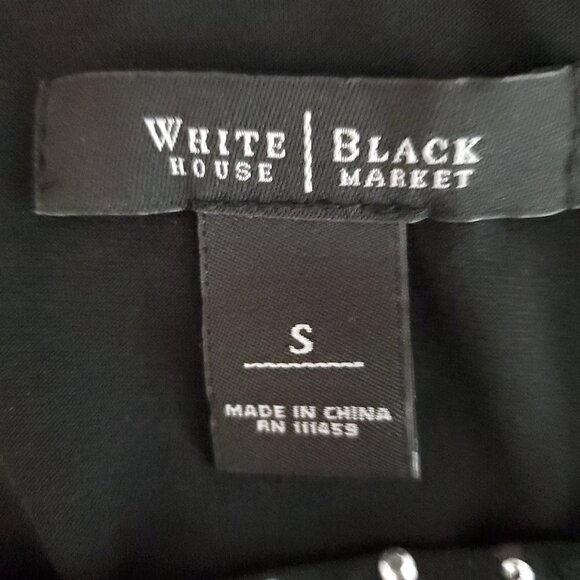 ❤️361 White House Black Market Silver Studded 3/4 Dolman Sleeve Black Ruched Top - Picture 3 of 8